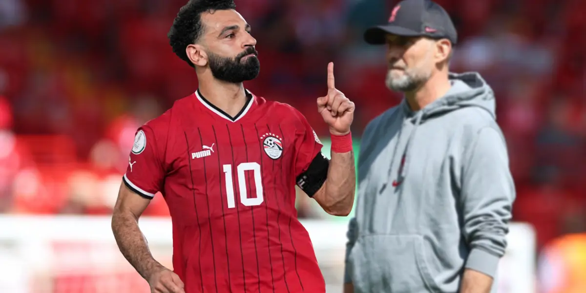 Salah celebrating a goal and Klopp worried